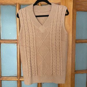 Sweater Vest Oversized Cable Knitted V Neck